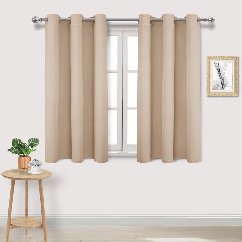 DWCN Beige Blackout Curtains for Bedroom, Room Darkening Thermal Insulated Light Blocking Drapes 45 Inch Length, Set of 2, W42 x L45 - Image 1